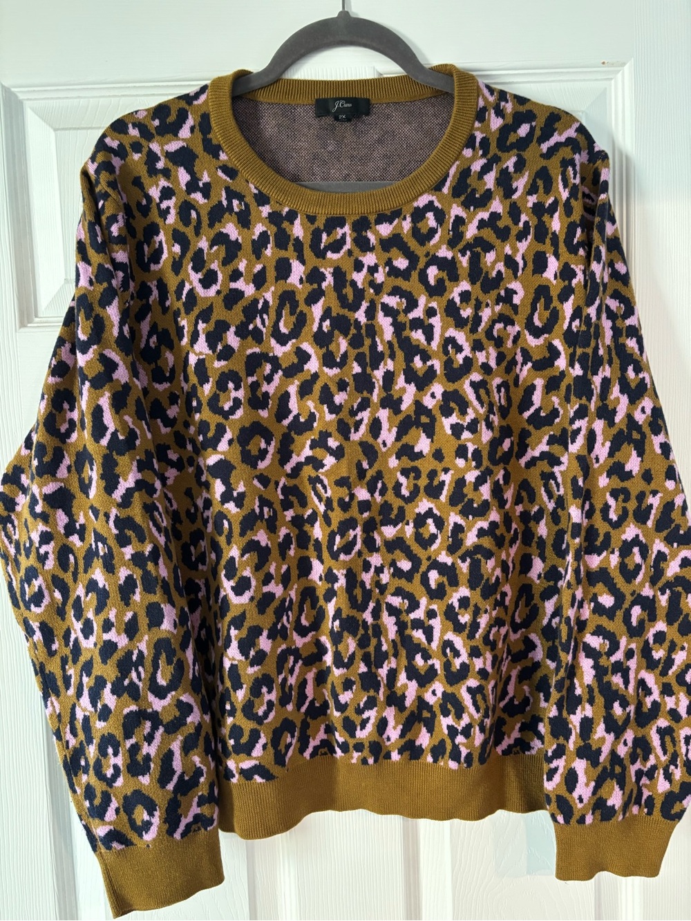 J.Crew 🐆Crewneck Sweater Olive, Pink & Navy Leopard Print